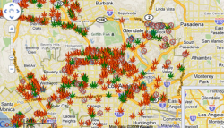Map showing the hundreds of medical marijuana dispensaries currently open in Los Angeles. (Click here for the full map)